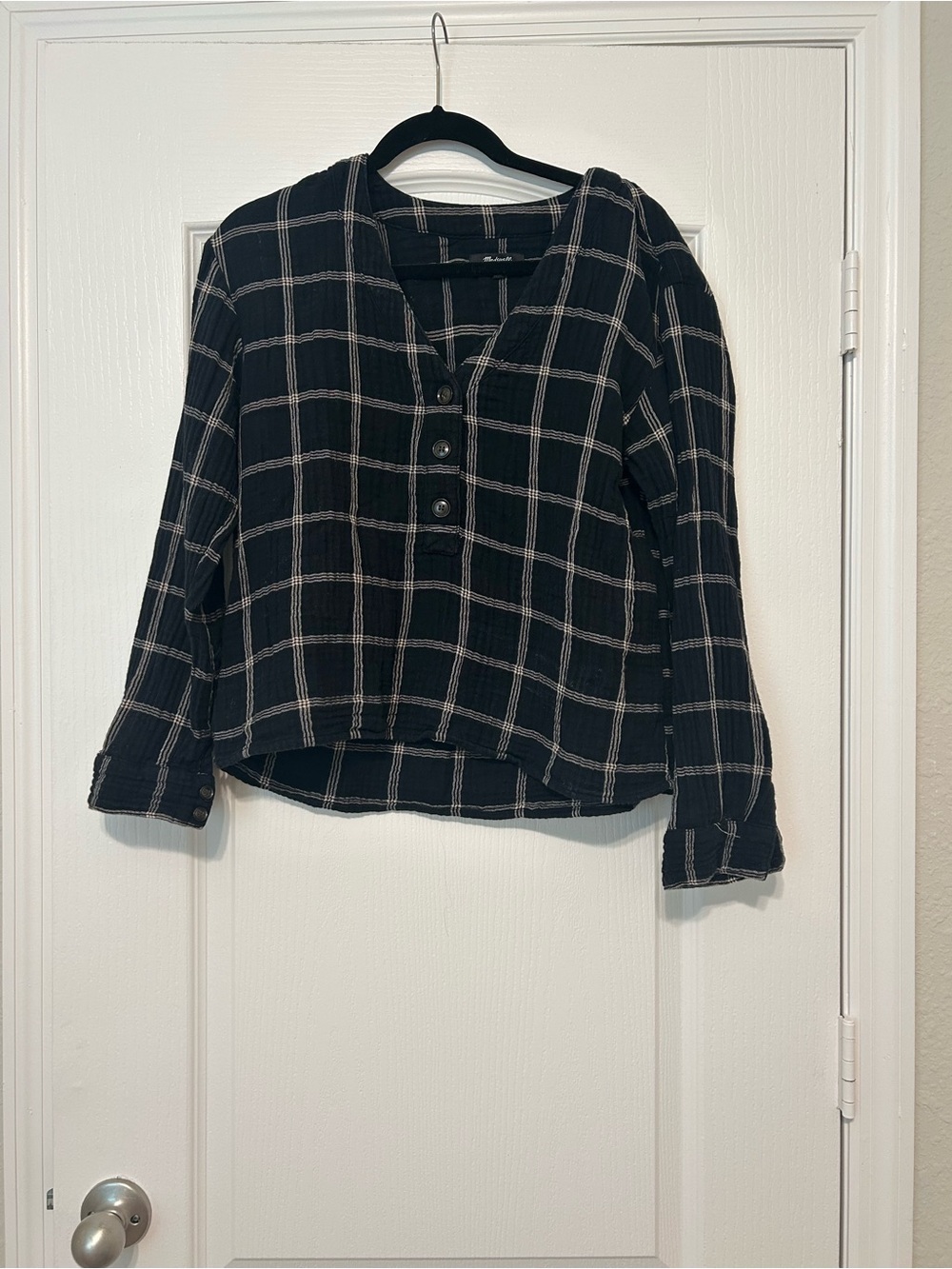 Madewell Black and White Plaid Henley